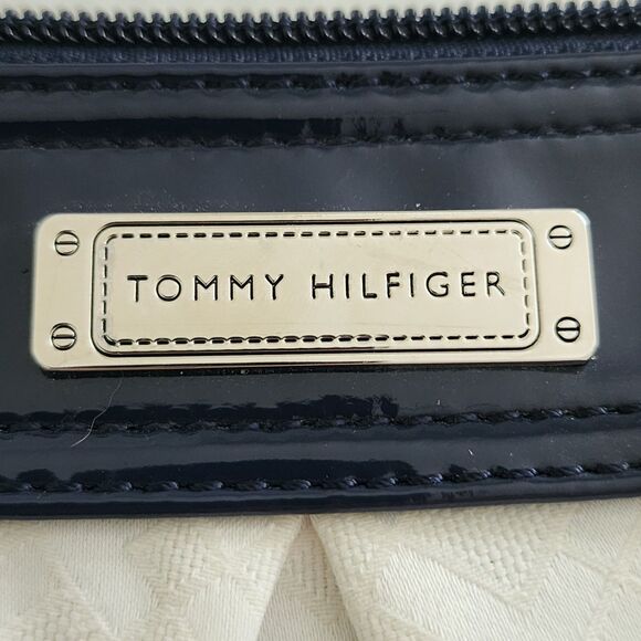 Tommy Hilfiger Womens Monogram Logo Mini Purse Bag Ivory Navy Blue Faux Leather - Picture 3 of 11